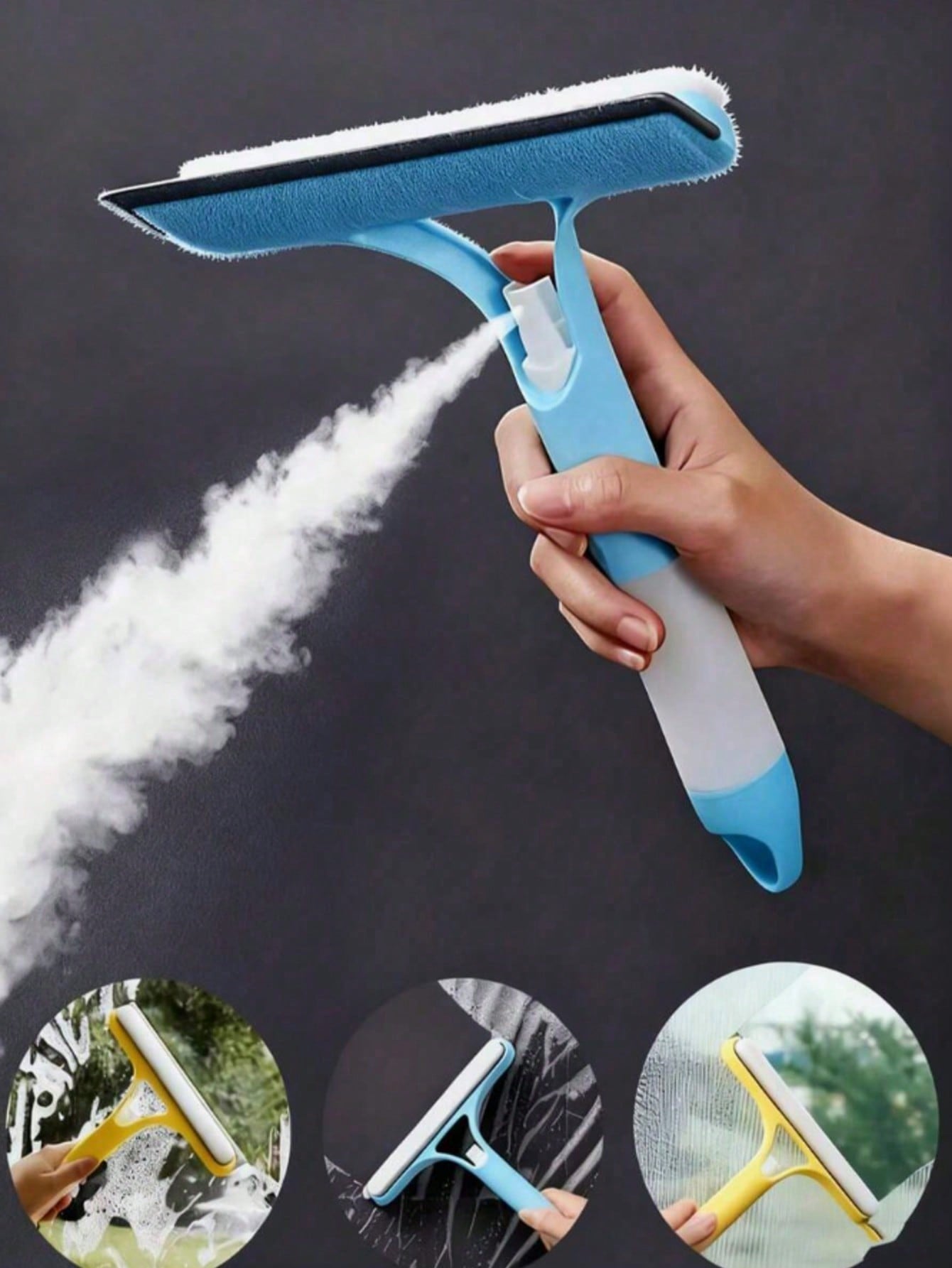 Glass Cleaner Streak - 3-in-1-Glasscheibe-Abzieher mit Sprühflasche, multifunktionales Reinigungswerkzeug für