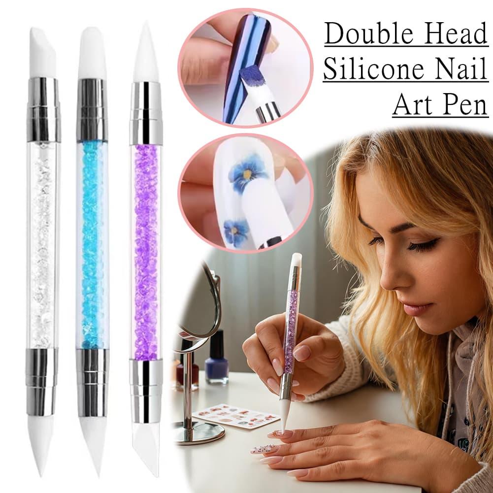 Wax Applicator Pad - Nail-Art-Doppelkopf-Silikonstift, Dekorationsstift, Kleberapplikator, ultraweicher Prägestift, Nail-Art-Pinsel,